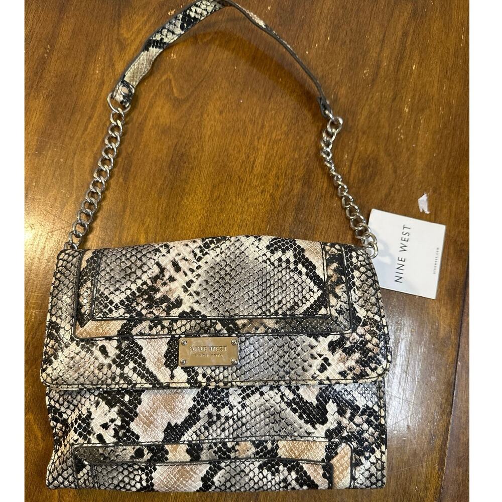 Nine West snakeskin print chain shoulder bag rectangular & silver hardware NWT